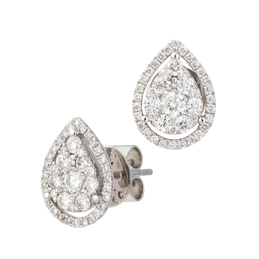 Pear Shaped Halo Diamond Stud Earrings